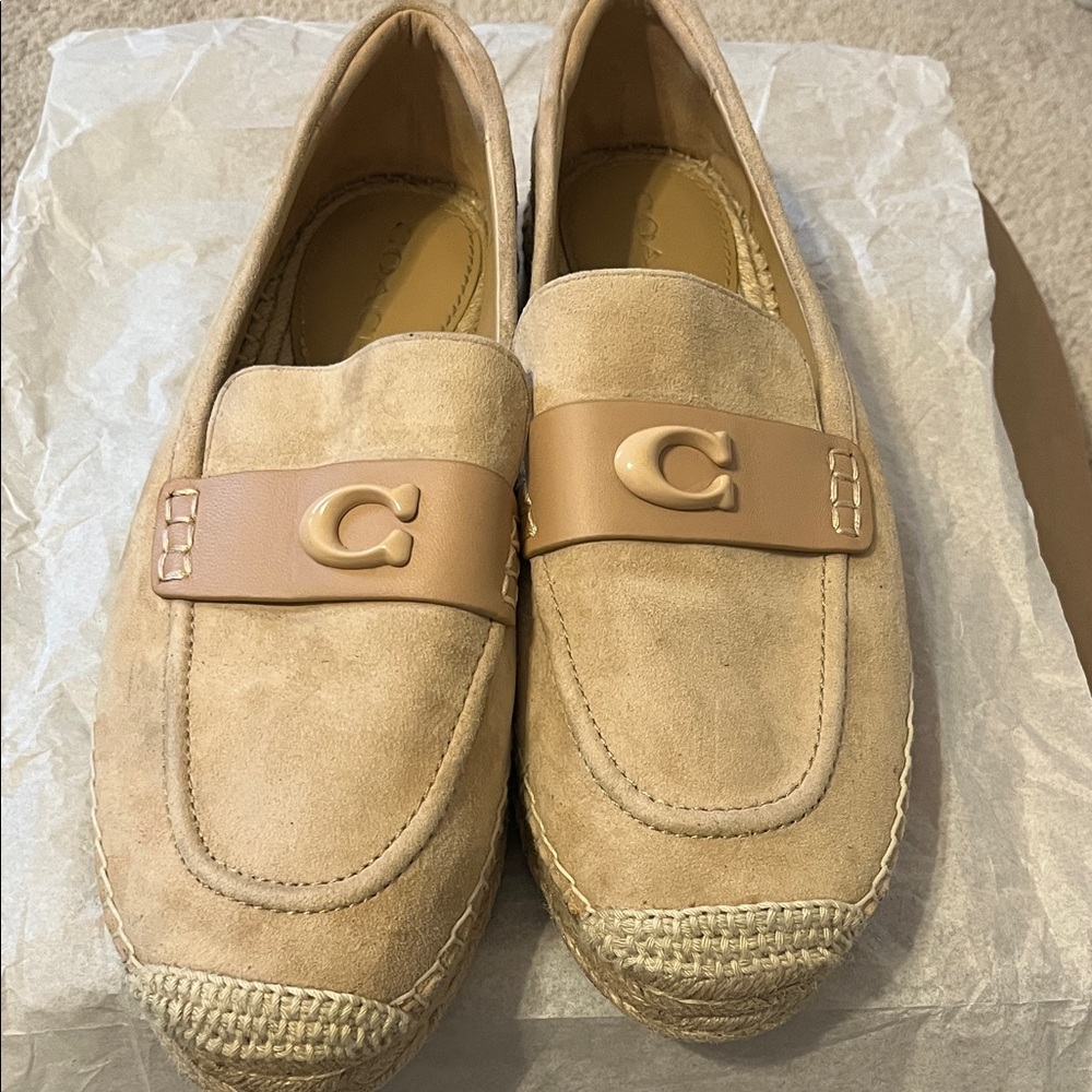 Coach Women's Camilla Espadrilles Beige Suede Loafers with Logo Accent size 9 - Picture 3 of 8